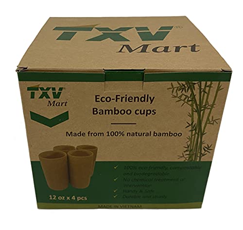 TXV Mart | Disposable or Reusable Natural Bamboo Wood Drinking Cup 12 oz | Wooden Tea Cup Coffee Mug Wine Mug, 4 Pack - WoodArtSupply