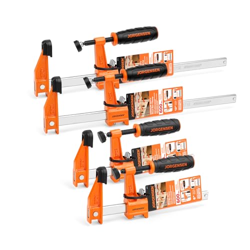 JORGENSEN 4-pack Steel Bar Clamps Set, 6-inch (2) & 12-inch (2) Medium Duty F-Clamp, 600 Lbs Load Limit, for Woodworking Jorgensen