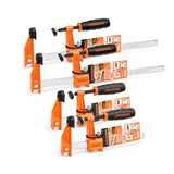 JORGENSEN 4-pack Steel Bar Clamps Set, 6-inch (2) & 12-inch (2) Medium Duty F-Clamp, 600 Lbs Load Limit, for Woodworking Jorgensen