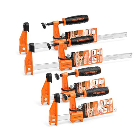 JORGENSEN 4-pack Steel Bar Clamps Set, 6-inch (2) & 12-inch (2) Medium Duty F-Clamp, 600 Lbs Load Limit, for Woodworking Jorgensen