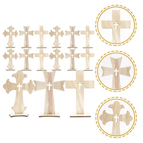 SEWACC 30pcs Cross Wood Jesus Wood Flower SEWACC