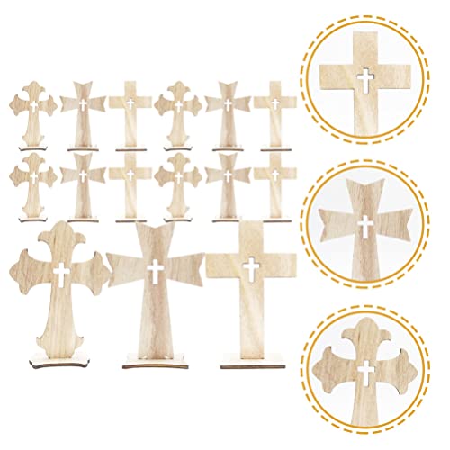 SEWACC 30pcs Cross Wood Jesus Wood Flower