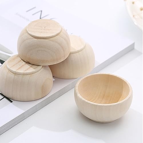 COHEALI 4pcs Wooden Bowl,Pinch Bowls,Mini Unfinished Bowls,Wooden Craft Bowls, Acacia Wood Small Bowls for Dipping Sauce,Nuts,Snacks