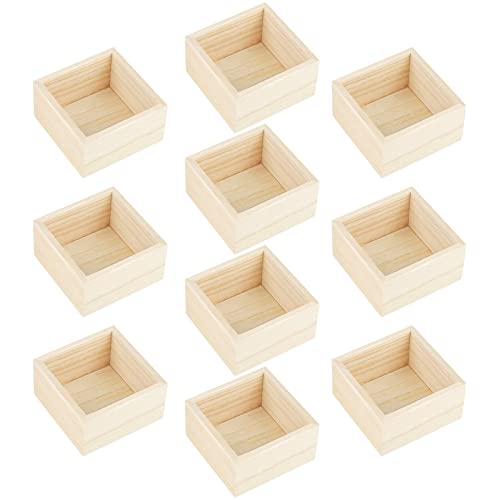 Aodaer 10 Pieces Wooden Box Unfinished Small Platane Wood Box 4 x 4 x 2.2 Inch Rustic Treasure Box Decorative Craft Organizer Storage Box for Crafts, Aodaer