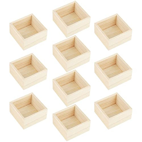 Aodaer 10 Pieces Wooden Box Unfinished Small Platane Wood Box 4 x 4 x 2.2 Inch Rustic Treasure Box Decorative Craft Organizer Storage Box for Crafts, Aodaer