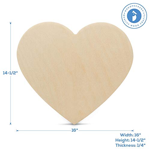 Wooden Heart Cutouts for Crafts 16 inch, 1/4 inch Thick, Pack of 1 Unfinished Heart Shaped Wooden Cutouts, by Woodpeckers Woodpeckers