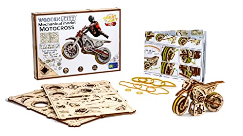 Motocross 3D Wooden Motorcycle Puzzle for Adults - Intricate Model Building Kit - WoodArtSupply