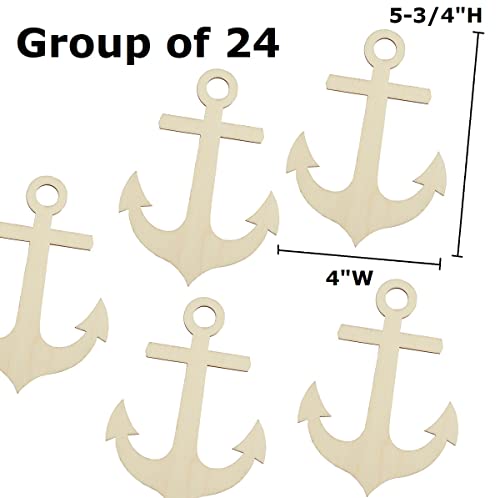 Pack of 24 Unfinished Wood Anchor Cutouts by Factory Direct Craft - Blank Anchor Wooden DIY Shapes for Scouts, Camps, Vacation Bible School, & Factory Direct Craft
