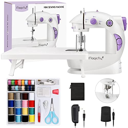 Magicfly Mini Sewing Machine for Beginner, Dual Speed Portable Machine with Extension Table, Light, Sewing Kit for Household, Travel - WoodArtSupply