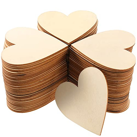 KEILEOHO 100 PCS 3 Inch Wood Heart Cutouts, Unfinished Wood Hearts, Plain Wooden Hearts Blank Heart Shaped Wooden Slices for Crafts, Tags, DIY, KEILEOHO