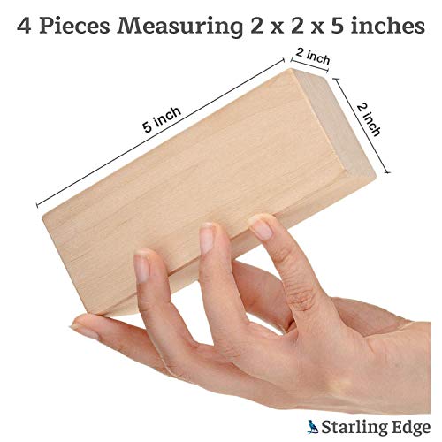 Basswood Carving Blocks - 4 Piece Wood Carving Kit with 2" x 2" x 5" Large Unfinished Whittling Wood Blank Blocks for Kids or Adults STARLING EDGE