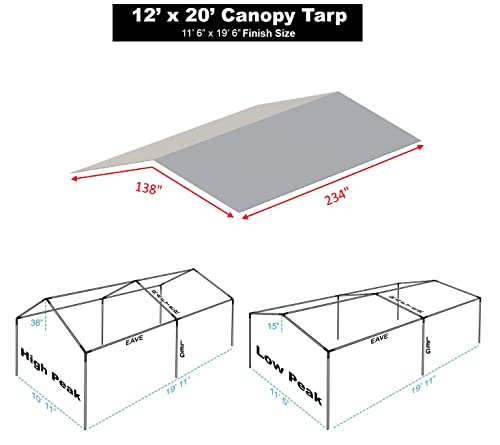 Carport Cover 12' x 20' Cut Size, 11'6" x 19'6" Finish Size Replacement Heavy Duty Canopy Tarp Tent White or Silver, Only Cover (White 12x20) G GOODSZONE