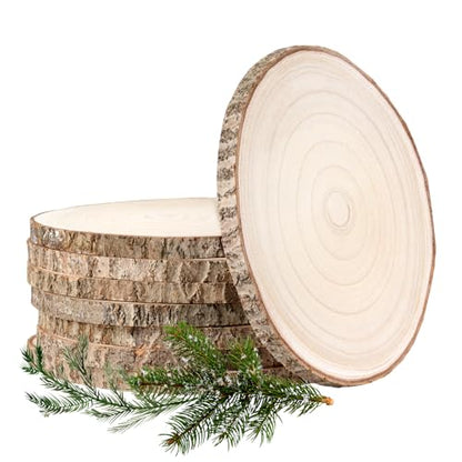 Wood Slices10-11Inch Wood Rounds 8 Pcs Unfinished Wood Slices for Centerpieces,Wood Cookies,Wood Slabs Natural Wood Slices for Crafts, Wedding Wood