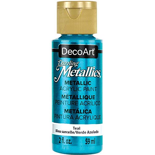 DecoArt Dazzling Metallics Americana Acrylic Paint - 4 Pack Teal Craft Metallic Acrylic Paint - Multi Surface Iridescent Acrylic Paint Set for Arts DecoArt
