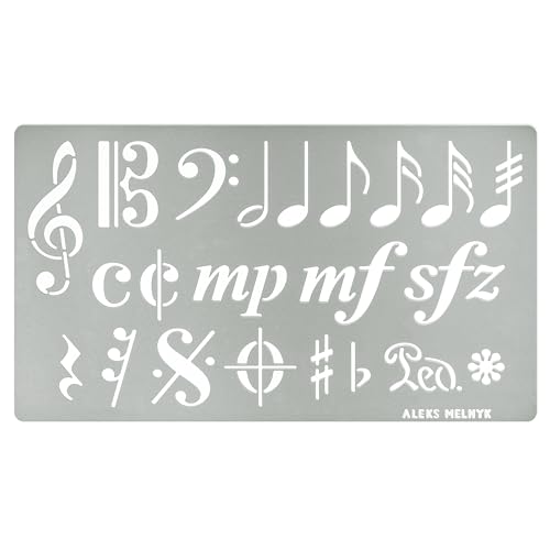 Aleks Melnyk No.425 Metal Stencil, Song Writer's Composing Template for Music Notes, 1 PC, Large Symbols, Bullet Journaling, Bookmark, Engraving - WoodArtSupply