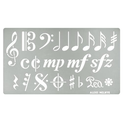 Aleks Melnyk No.425 Metal Stencil, Song Writer's Composing Template for Music Notes, 1 PC, Large Symbols, Bullet Journaling, Bookmark, Engraving - WoodArtSupply