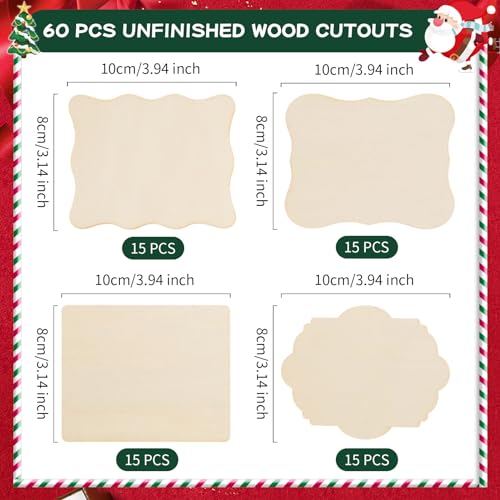 60 PCS Unfinished Wood Cutouts for Crafts Blank Irregular Wooden Slices Natural Wood Cutouts Ornaments for DIY Crafts, Coasters, Home Decorations,