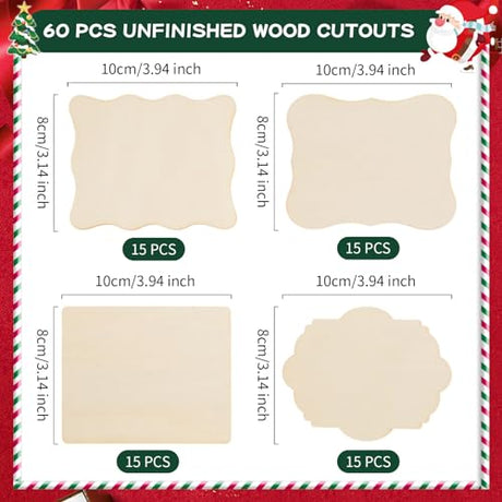 60 PCS Unfinished Wood Cutouts for Crafts Blank Irregular Wooden Slices Natural Wood Cutouts Ornaments for DIY Crafts, Coasters, Home Decorations, AWIZOM