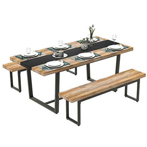 STHOUYN 71" 6ft Large Dinner Table for 6 8 Seat Dining Room Table, Rectangular Farmhouse Modern Kitchen Long Black & Brown Industrial Conference STHOUYN