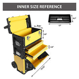 BIG RED Stackable Rolling Tool Box Portable Metal Toolbox Organizer with Wheels and 2 Drawers Separate Rolling Upright Trolley Tool Chest for Garage BIG RED