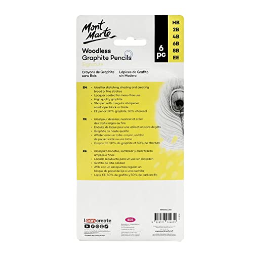 MONT MARTE Woodless Graphite Pencils 6 Piece (HB, 2B, 4B, 6B, 8B and EE), Suitable for Sketching, Drawing and Shading MONT MARTE
