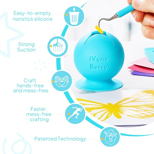 iVyne Berry Suctioned Vinyl Weeding Scrap Collector & Holder for Weeding Tools for Vinyl - Blue iVyne