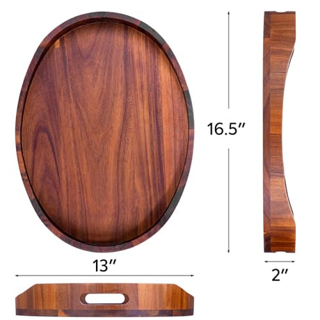 Acacia Wood Serving Tray with Handles, Decorative Ottoman Tray Platter for Breakfast in Bed, Living Room, Coffee Table, Lunch, Dinner, Bathroom, HouseJoy