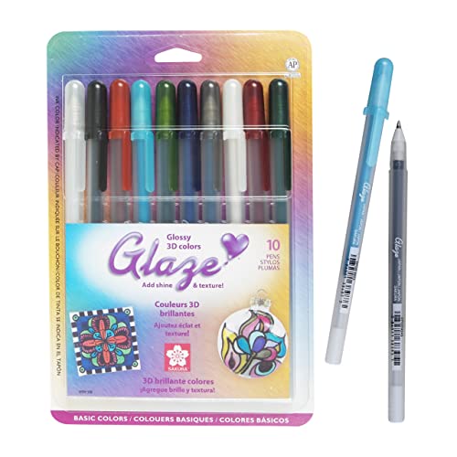 SAKURA Glaze 3D Ink Pen - 3D Ink Pen for Lettering, Drawing, Ornaments, & More - Assorted Colored Ink - 10 Pack - WoodArtSupply