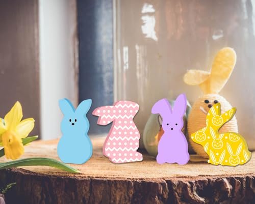 24 Pieces Easter Wooden Bunny Cutouts Unfinished Bunny Table Wooden Signs Peeps Bunny Shaped Blank Wooden Signs Rabbit Shape Tabletop Decor for Medoore