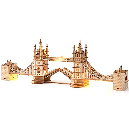 RoWood London Tower Bridge 3D Wooden Puzzle with LED Lights for Adults - WoodArtSupply