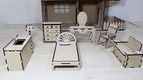 StonKraft Wooden 3D Puzzle Doll House - Home Decor, Construction Toy, Modeling Kit, School Project - Easy to Assemble (Doll House with Furniture) StonKraft