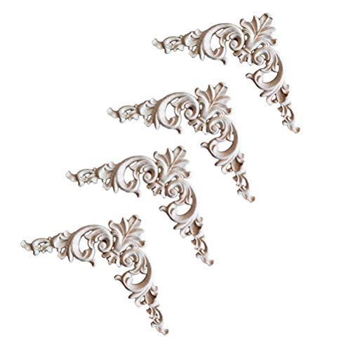LIOOBO Home Decoration 4pcs Wood Carved Onlay Applique Unpainted Rose Flower Applique for DIY Craft Door Home Furniture Decoration 15cm Corner LIOOBO