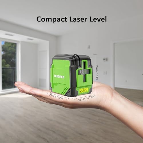Huepar Laser Level - DIY Self-Leveling Laser Level Tool Green Cross Line Laser Level for Picture Hanging, Construction Indoor Project, with 360° Huepar