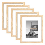 upsimples 8x10 Picture Frame Set of 5, Display Pictures 5x7 with Mat or 8x10 Without Mat, Wall Gallery Photo Frames, Natural upsimples