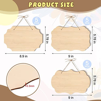 15PCS Unfinished Hanging Wood Sign, Rectangle Blank Wooden Hanging Wooden Slices for DIY, Wood Plaque Wooden Slices Banners with Ropes for Painting