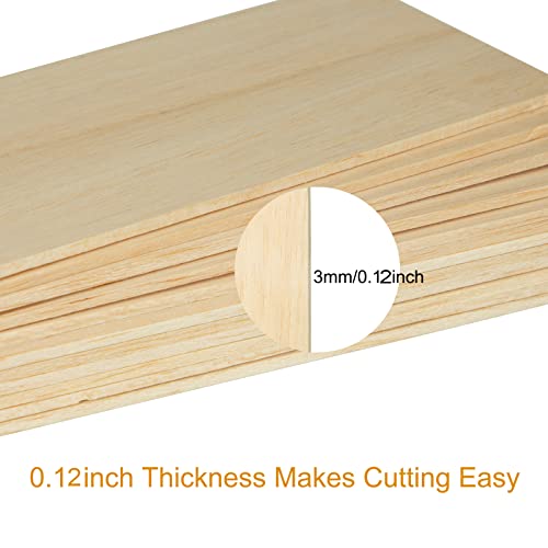 12 Pack Basswood Sheets for Crafts - 8 x 16 x 1/8 Inch - 3mm Thick Plywood Sheets Unfinished Bass Wood Boards for Laser Cutting, Wood Burning,