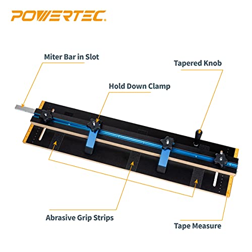 POWERTEC 71395 Taper/Straight Line Jig for Table Saws with 3/4” Wide by 3/8” Deep Miter Slot POWERTEC