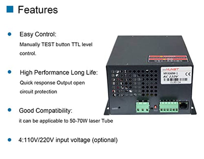 60W CO2 Laser Power Supply for 60w 70w Laser Tube Laser Engraver Cutter Power Supply MYJG-60 - WoodArtSupply