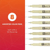 SAKURA Pigma Micron Fineliner Pens - Archival Black, Colored Ink Pens for Writing, Drawing, Journaling - 05 Point Size - 8 Pack SAKURA