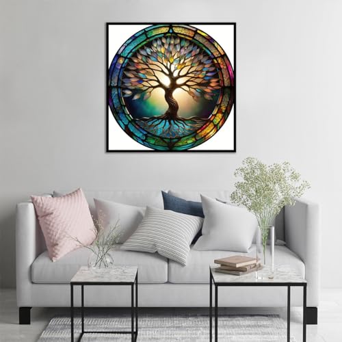 JFYHAB 5D Diamond Painting Kits Life of Tree Stained Glass DIY Diamond Full Round Drill Diamond Art Painting for Adults Tree Diamond Painting Full JFYHAB