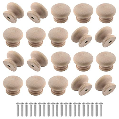 Zorfeter 20 Pcs Wood Unfinished Drawer Knobs Mushroom Shape Furniture Cabinet Knobs Pulls Handles (Diameter: 28mm, Height: 21mm)