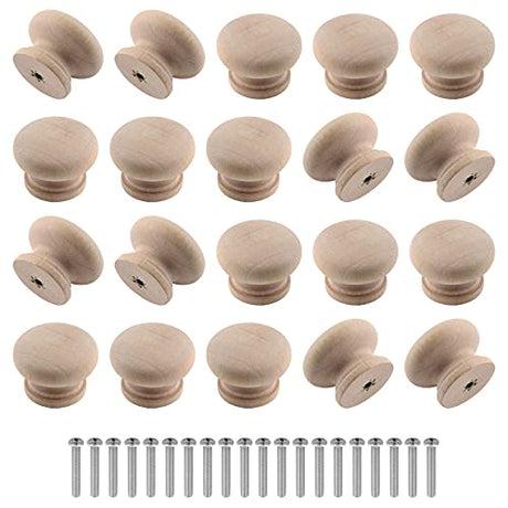 Zorfeter 20 Pcs Wood Unfinished Drawer Knobs Mushroom Shape Furniture Cabinet Knobs Pulls Handles (Diameter: 28mm, Height: 21mm) Zorfeter