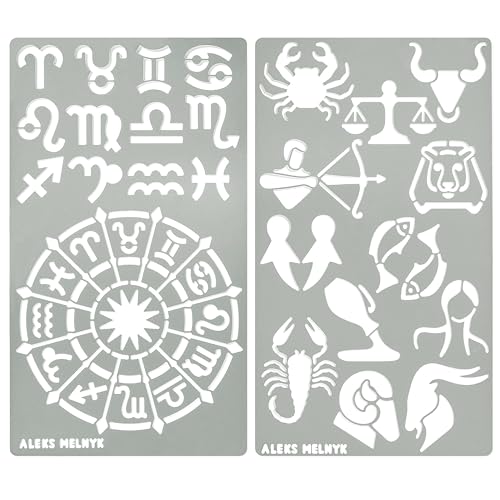 Aleks Melnyk #29 Metal Journal Stencil, Zodiac Circle Symbols, Stainless Steel Stencil 2 PCS, Template Tool for Wood Burning, Pyrography, Engraving, - WoodArtSupply