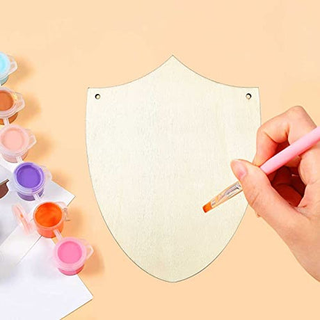 6pcs Wooden Shield Shapes Wood Sign Blank Hanging Wooden Plaque Unfinished Wood Cutouts DIY Craft Project Ornaments for Father's Day Halloween JANOU