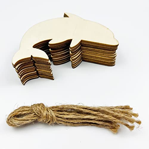 20pcs Unfinished Dolphin Shaped Wood Cut Out Dolphin Wood DIY Crafts Cutouts Blank Wooden Dolphin Shaped Shaped Hanging Ornaments for Wedding JEKEJIAJIU