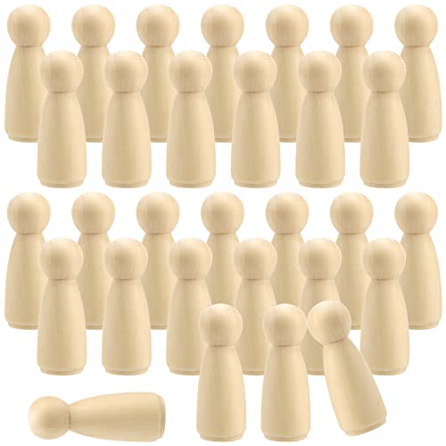 MOUYAT 30 PCS 3.5 Inch Wooden Peg Dolls, Unfinished Angel Girl Wooden Peg People Doll Bodies, Wooden People Figures for Painting, Craft Art Projects MOUYAT