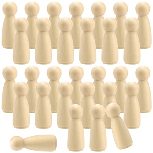 MOUYAT 30 PCS 3.5 Inch Wooden Peg Dolls, Unfinished Angel Girl Wooden Peg People Doll Bodies, Wooden People Figures for Painting, Craft Art Projects - WoodArtSupply