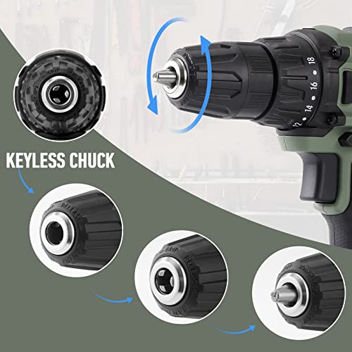 KREBS 20V Cordless Drill Set, Power Drill Kit with 1 Batteries & Fast Charger, 3/8-Inch Keyless Chuck 2 Variable Speed 18+1 Torque Setting and 28pcs KREBS
