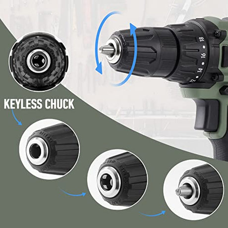 KREBS 20V Cordless Drill Set, Power Drill Kit with 1 Batteries & Fast Charger, 3/8-Inch Keyless Chuck 2 Variable Speed 18+1 Torque Setting and 28pcs KREBS