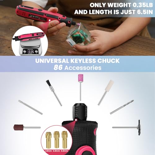 HARDELL Mini Cordless Rotary Tool, 5-Speed Rotary Tool Kit with 86 Accessories, 4V Power Rotary Tool for Cutting, Engraving, Sanding, Drilling, HARDELL